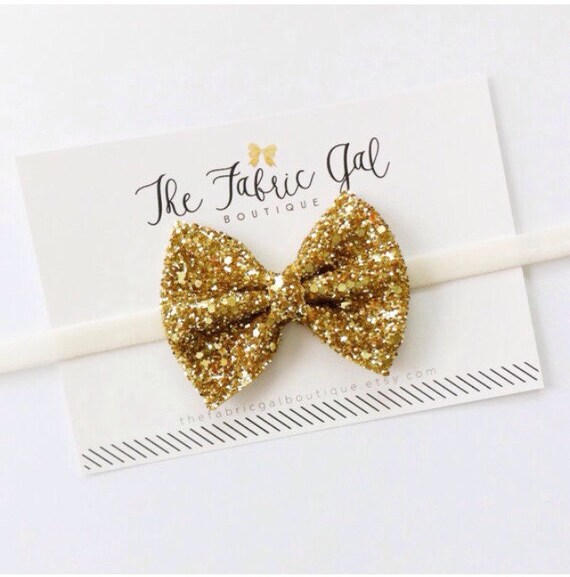Glitter Bow Headband in gold glitter by TheFabricGalBoutique