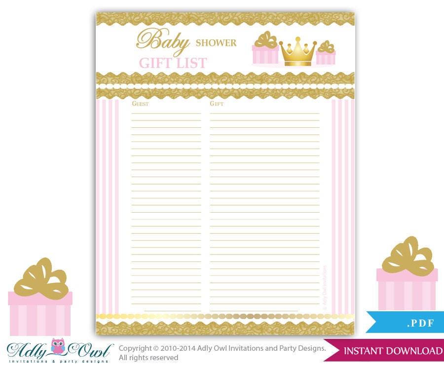 Girl Princess Guest Gift List Guest Sign in Sheet Card for