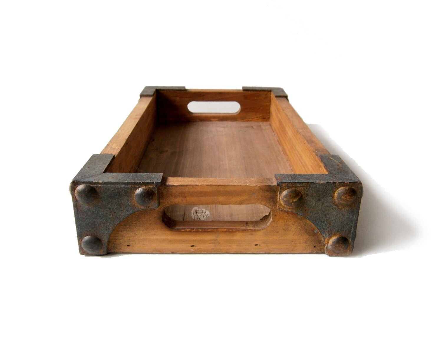 Vintage Wood & Metal Tray With Handles by ModernisticVintage