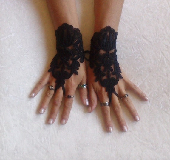 Black lace gloves french lace bridal gloves lace wedding fingerless gothic gloves black camarilla gloves burlesque vampire glove guantes