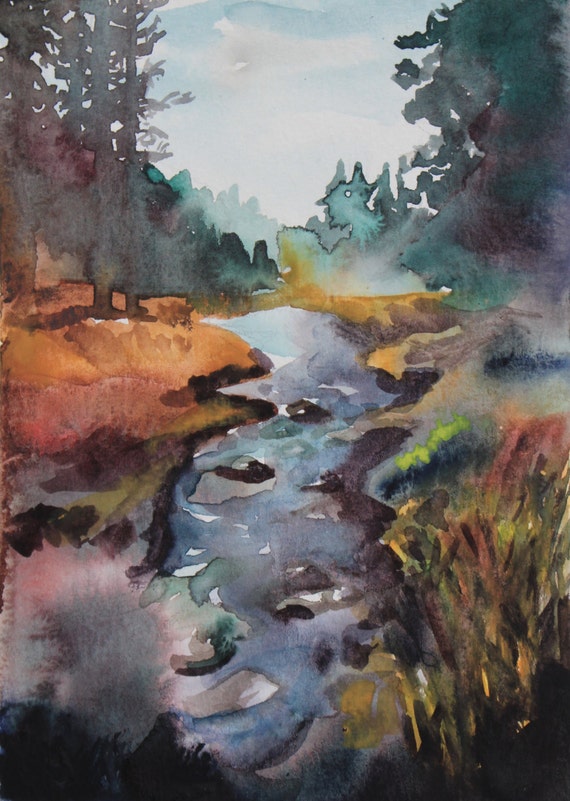 creek bed . original watercolor painting by SangtheSwallow on Etsy