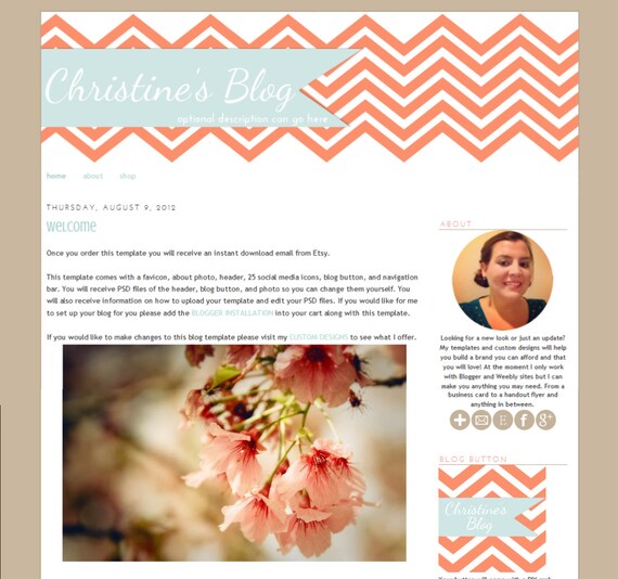 Christine Blogger Blog Template Il_570xn