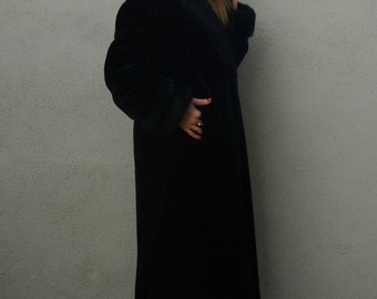 maxi goth plush faux fur coat 90s v intage dramatic winter outerwear 