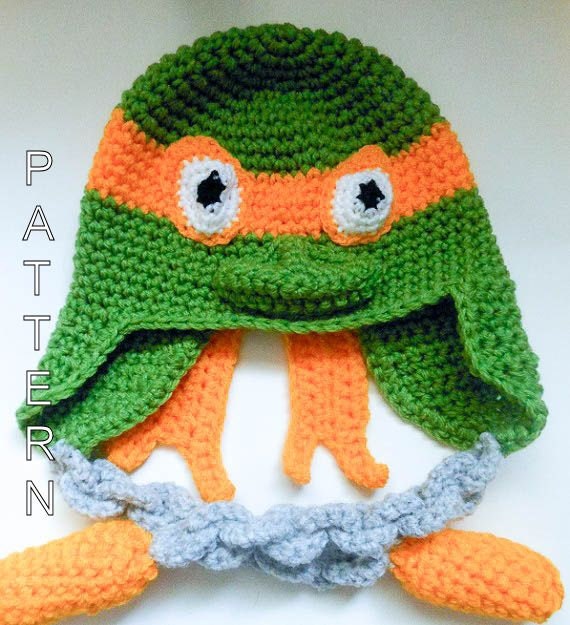 pattern turtles crochet hat ninja Mutant Hat, Crochet   Pattern Ninja Teenage Turtles earflap TMNT,
