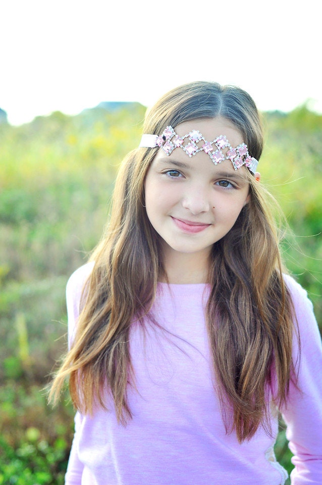 Pink Rhinestone Headband, Pink Diamond Headband, Bridesmaid Headband