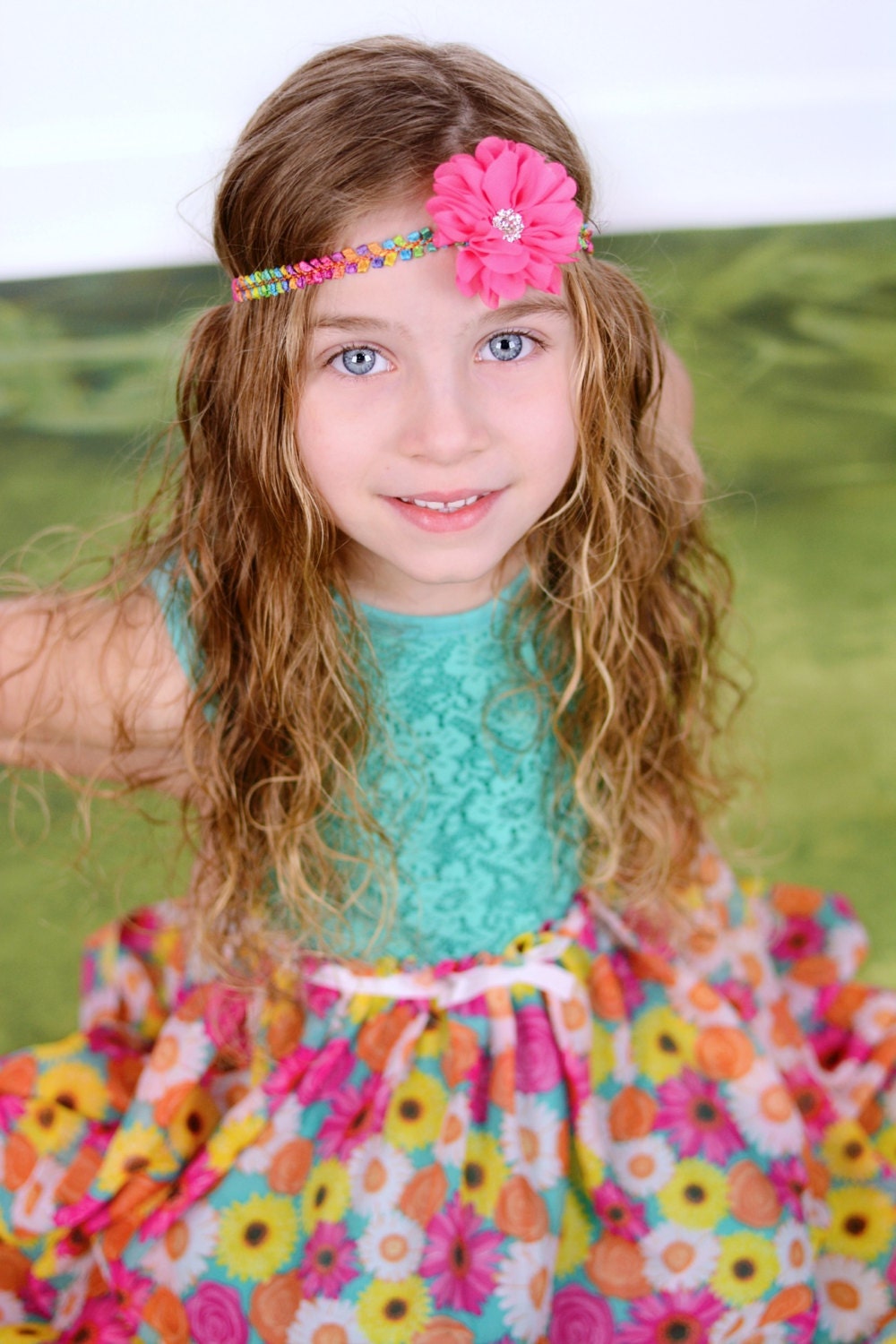 Pink Flower Headband, Pink Boho Headband, Rainbow Headband, Bohemian