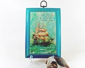 Vintage Sailing Ship Starfish Wall Hanging w Sea Quote Distressed Turquoise Frame Seaside Inspired Decor