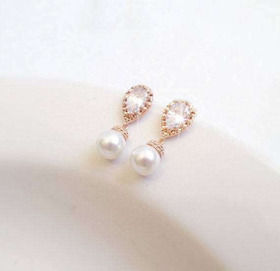Rose Gold Pearl And Cubic Zirconia Bridal by JessicasBridal