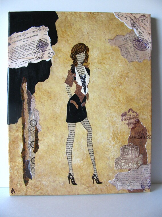 Items similar to Travels ORIGINAL Fashion Mixed Media Collage Art
