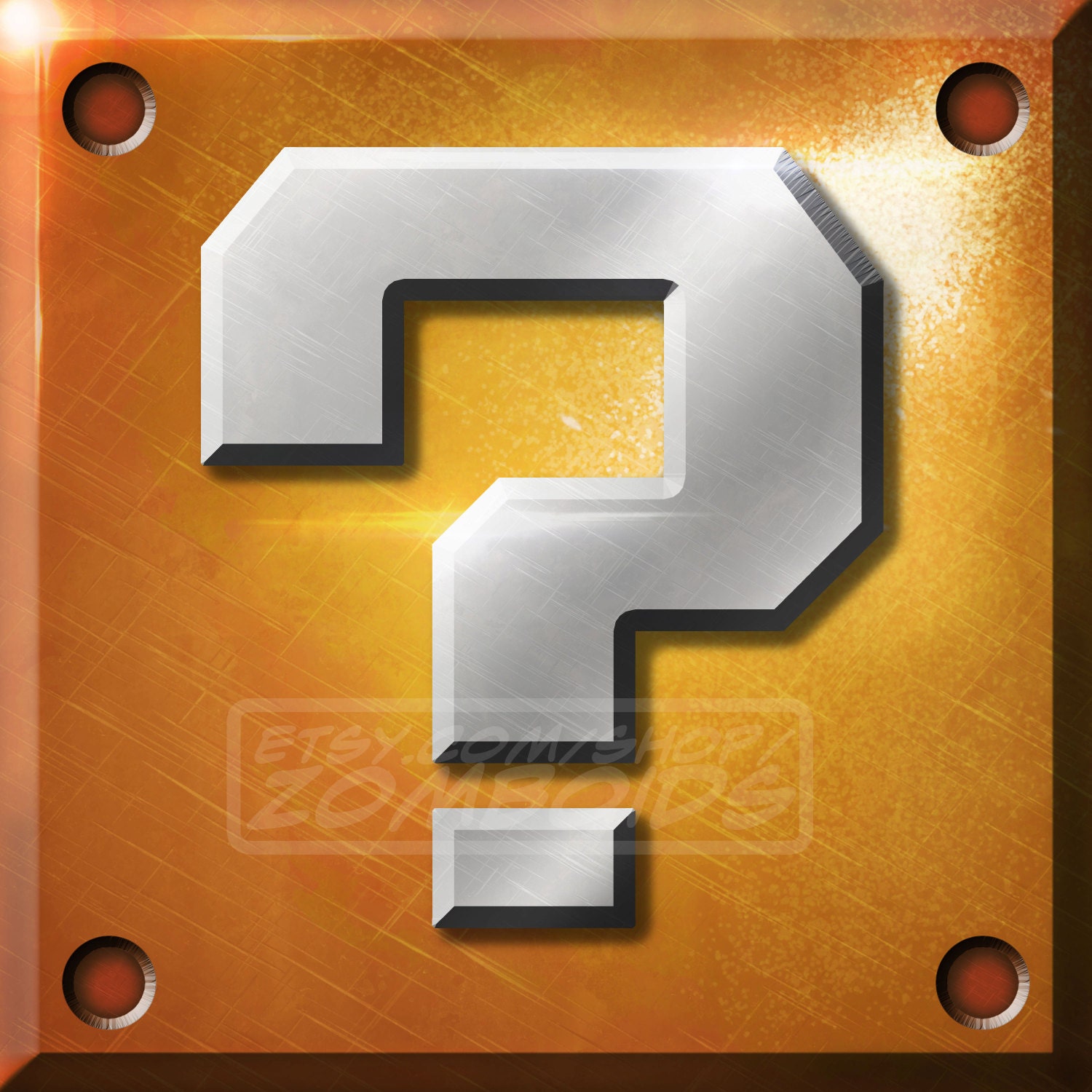 Framed Mario Question Mark Block 10x10. Wooden Frame. by Zomboids