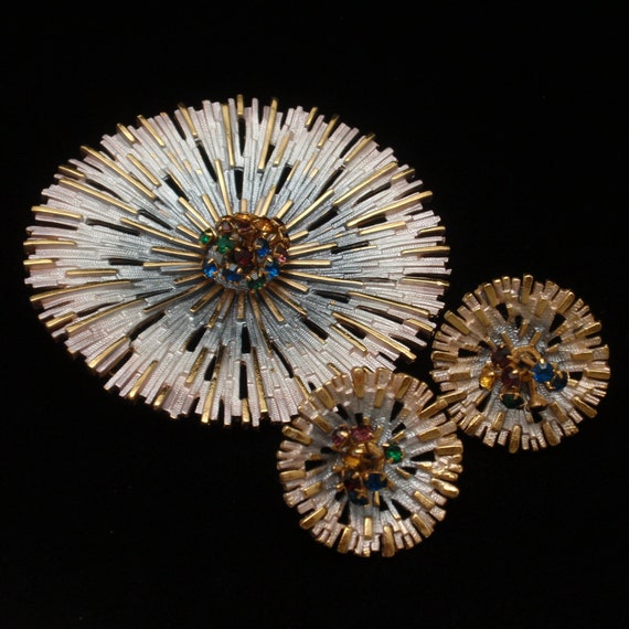 Park Lane Set Brooch Pin Earrings Vintage Enamel Starburst