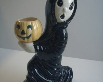 Halloween decorations black Scary ghost boy holding pumpkin candle cup Retro gifts for her candle cup outdoor Halloween decorations for her