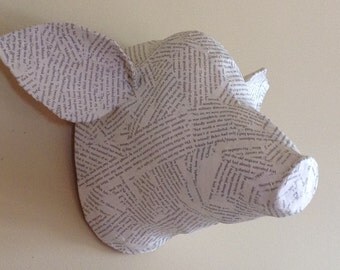 Faux Taxidermy Pig -- Paper Mache Pig -- Paper Mache Animal Head -- Nursery Decor -- Mantle Decor--Faux Taxidermied Animal Head