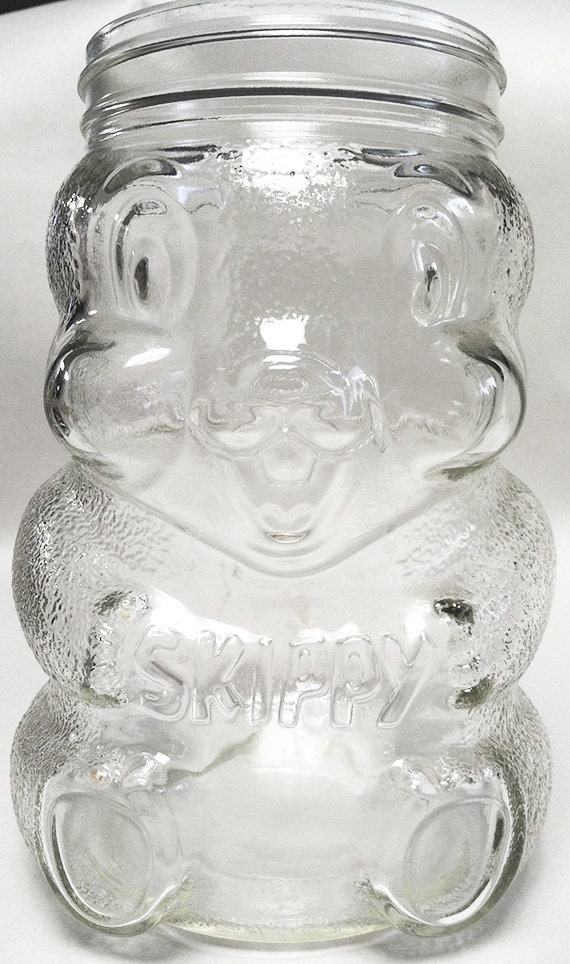Vintage Skippy Peanut Butter Bear Glass Jar 100th Anniversary