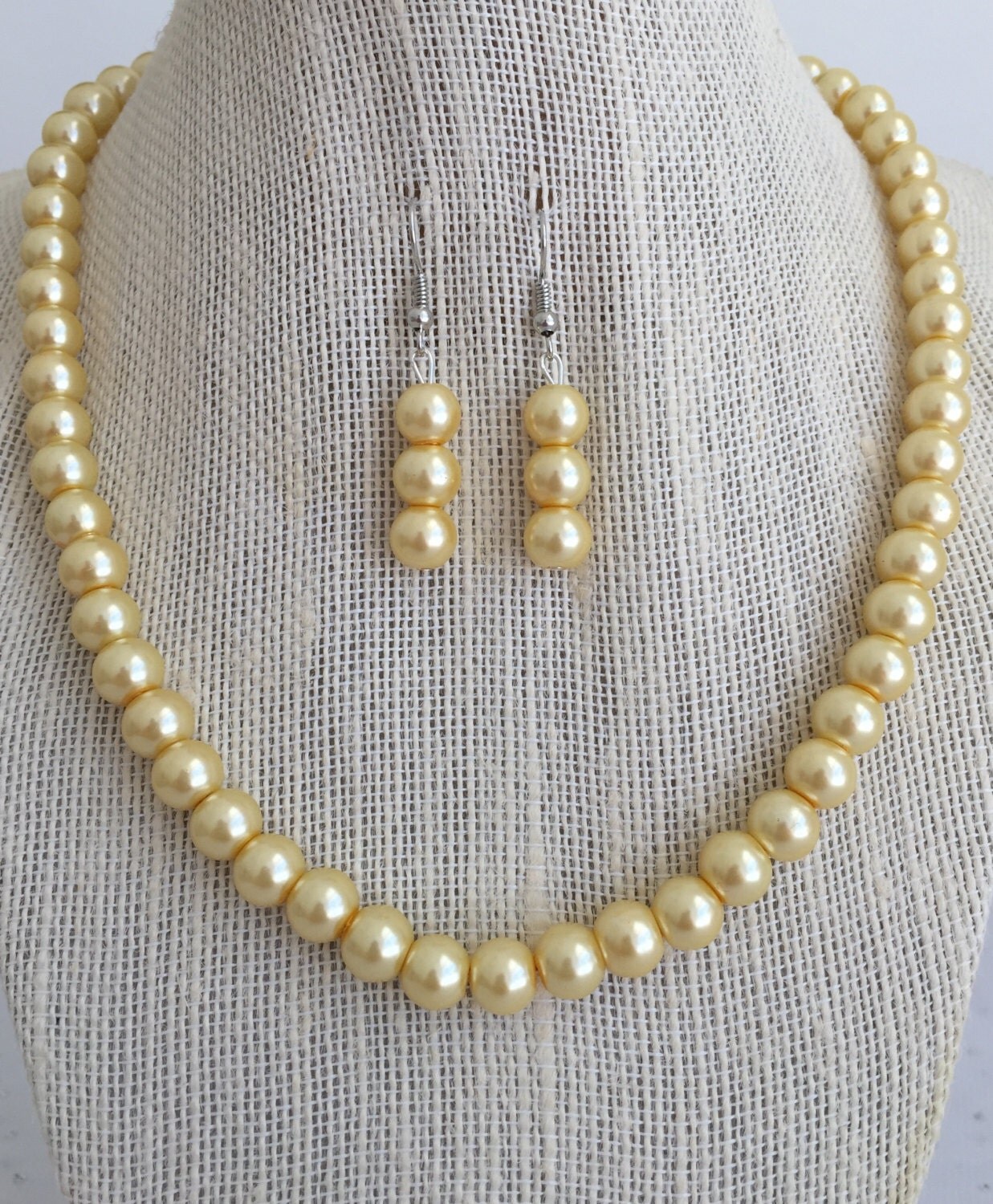 Light Yellow Pearl Necklace Yellow Bead Necklace Necklace