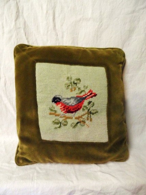 Needlepoint Throw Pillow Bird on a Branch Needlepoint Design