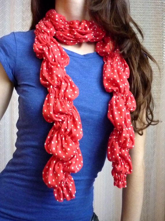 Red Ruffled Scarf Red Polka Dot Scarf Red And By Huggingbearr