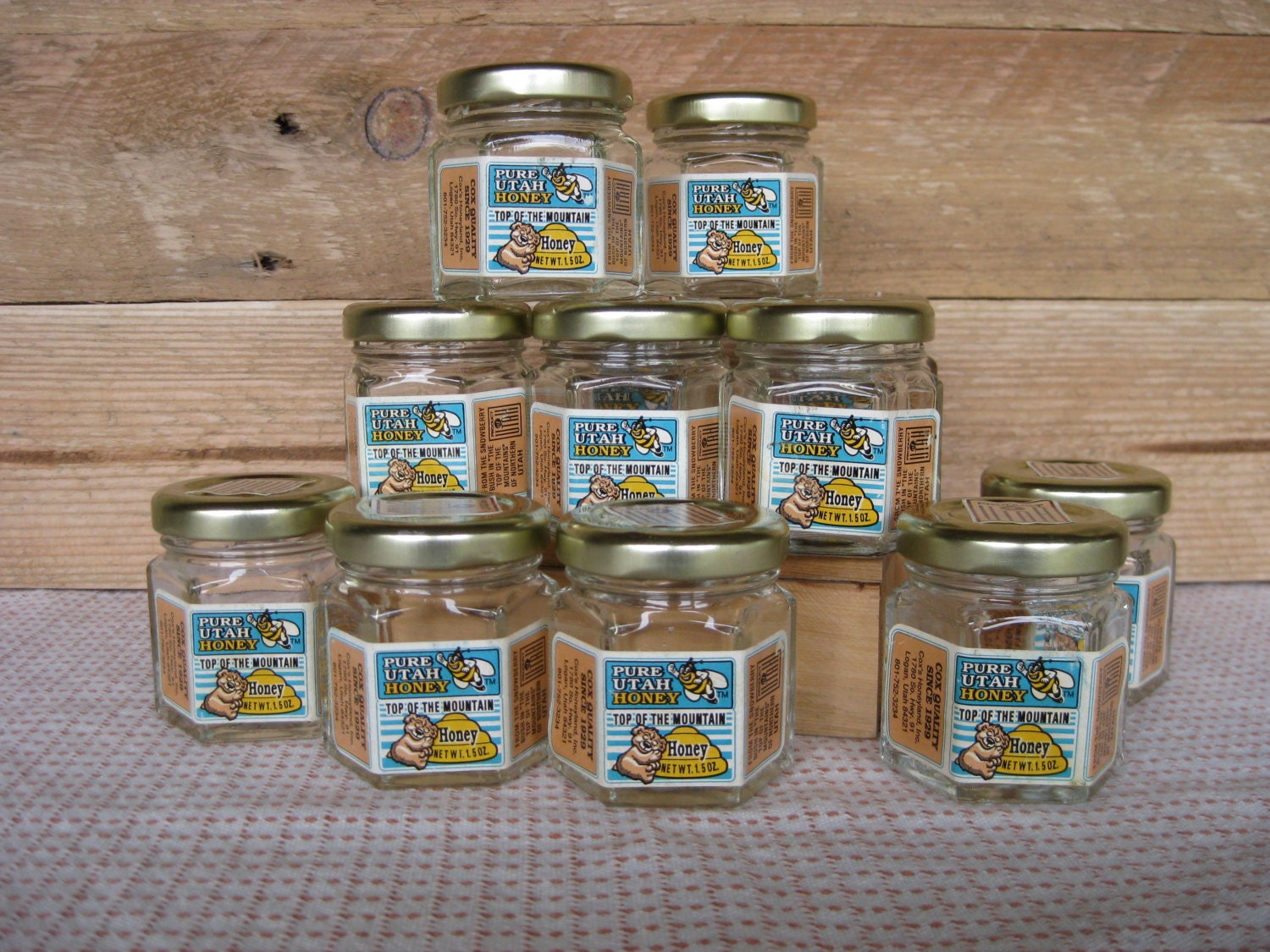 Vintage Hexagon Glass Honey Jars