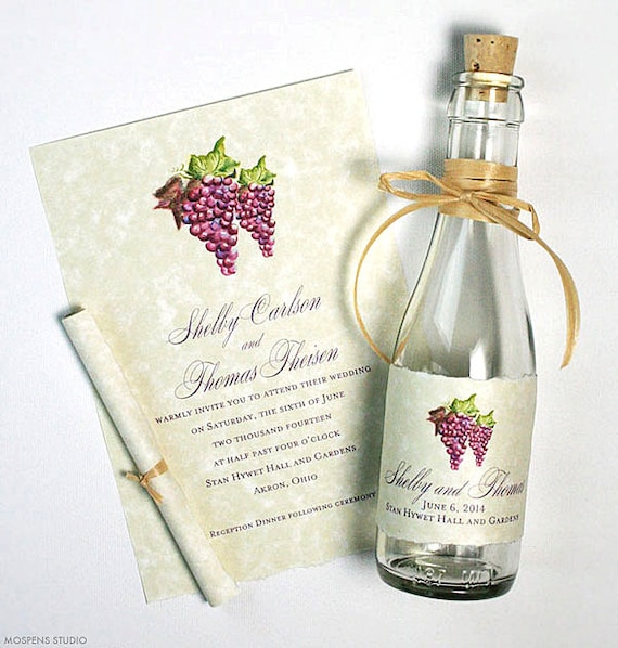 Bottle Wedding Invitations - Bottle Invitations - Vineyard Wedding Invitations in a Bottle - Winery Grapes