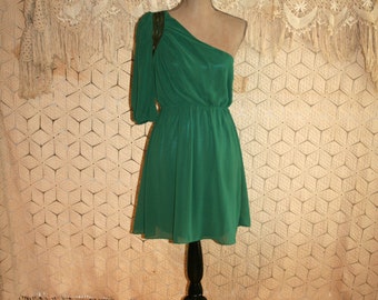 Forrest Green Dress One Shoulder Dress Cocktail Dress Mini Dress ...