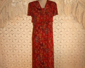 Red Floral Dress African Print Tribal Print Day Dress Short Sleeve Dress Vintage 90s Dress Rayon Size 6 Dress Small Medium Womens Clothing
