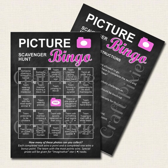 Printable Scavenger Hunt Photo BINGO Chalkboard Bridal Printable Scavenger Hunt Photo BINGO Chalkboard Bridal