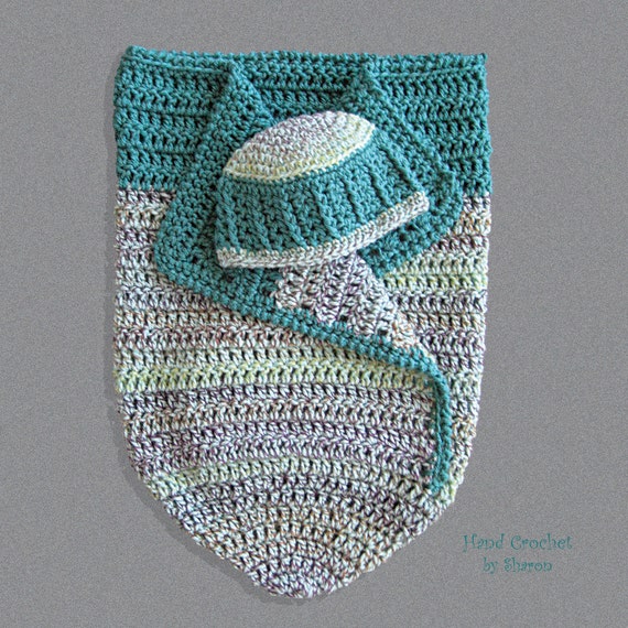 Baby Cocoon Wrap with Beanie Teal Green by HandCrochetbySharon
