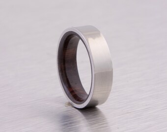 titanium wood ring flat band wedding ring cocobolo wood ring