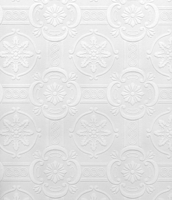 Paintable Wallpaper Embossed Reuben Ornate Tiles Floral