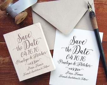 Save the Date Stamp #4 - Calligraphy - Personalized