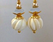 Carved bone earrings, fluted bone, ivory white earrings, Boho, aquamarine earrings, natural stone, drop earrings, bridal, dangle, handmade,