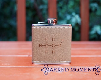 Leather Flask - Alcohol Molecule - Fun and Nerdy Chemistry Flask because geeks still know how to party stocking stuffer gag gift christmas