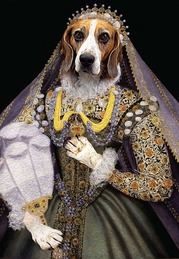Queen Elizabeth Custom Pet Dog and Cat Portraits Digital