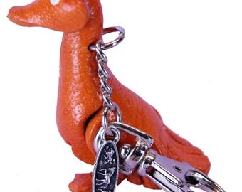 Leather Purse Charms - Orange Duck - Miniature Goose Novelty Accessories - Farm Country Animal Gifts For Women Girls Mom Design Item 3082