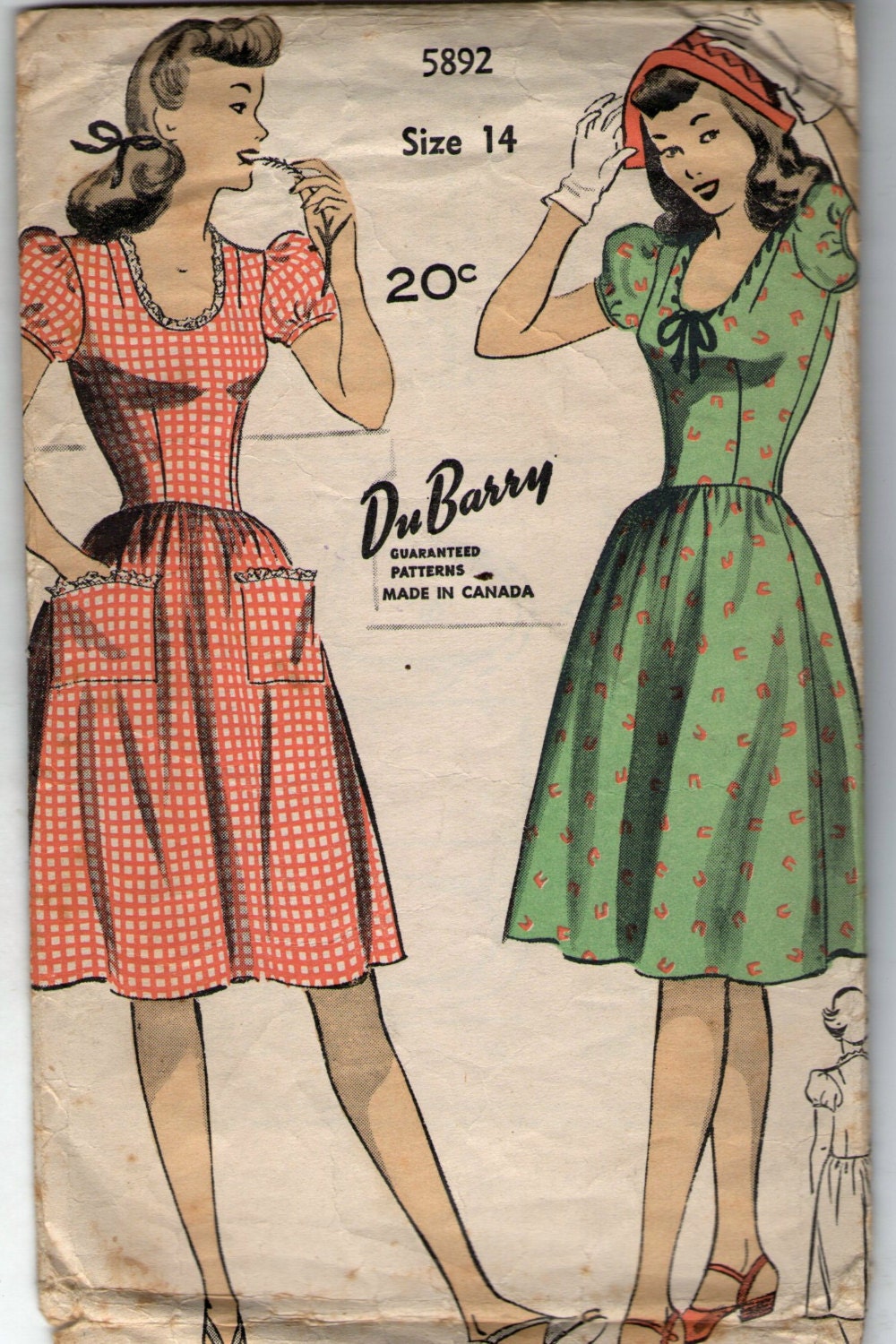 Vintage 1940s DuBarry Sewing Pattern 5892 Misses' Dress