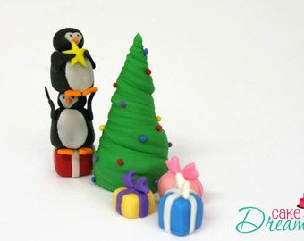 fondant christmas tree cake topper fondant penguin topper fondant christmas tree cake topper fondant penguin topper