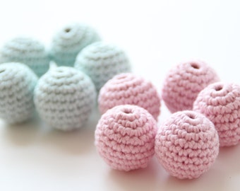 Organic crochet beads / Organic yarn beads / Baby teething beads / 22 mm or 25 mm crochet beads