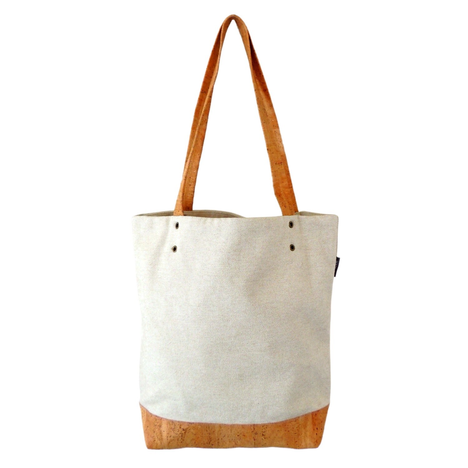 Canvas and Cork Tote Bag/ Natural Cotton Purse/ Tan by SpicerBags