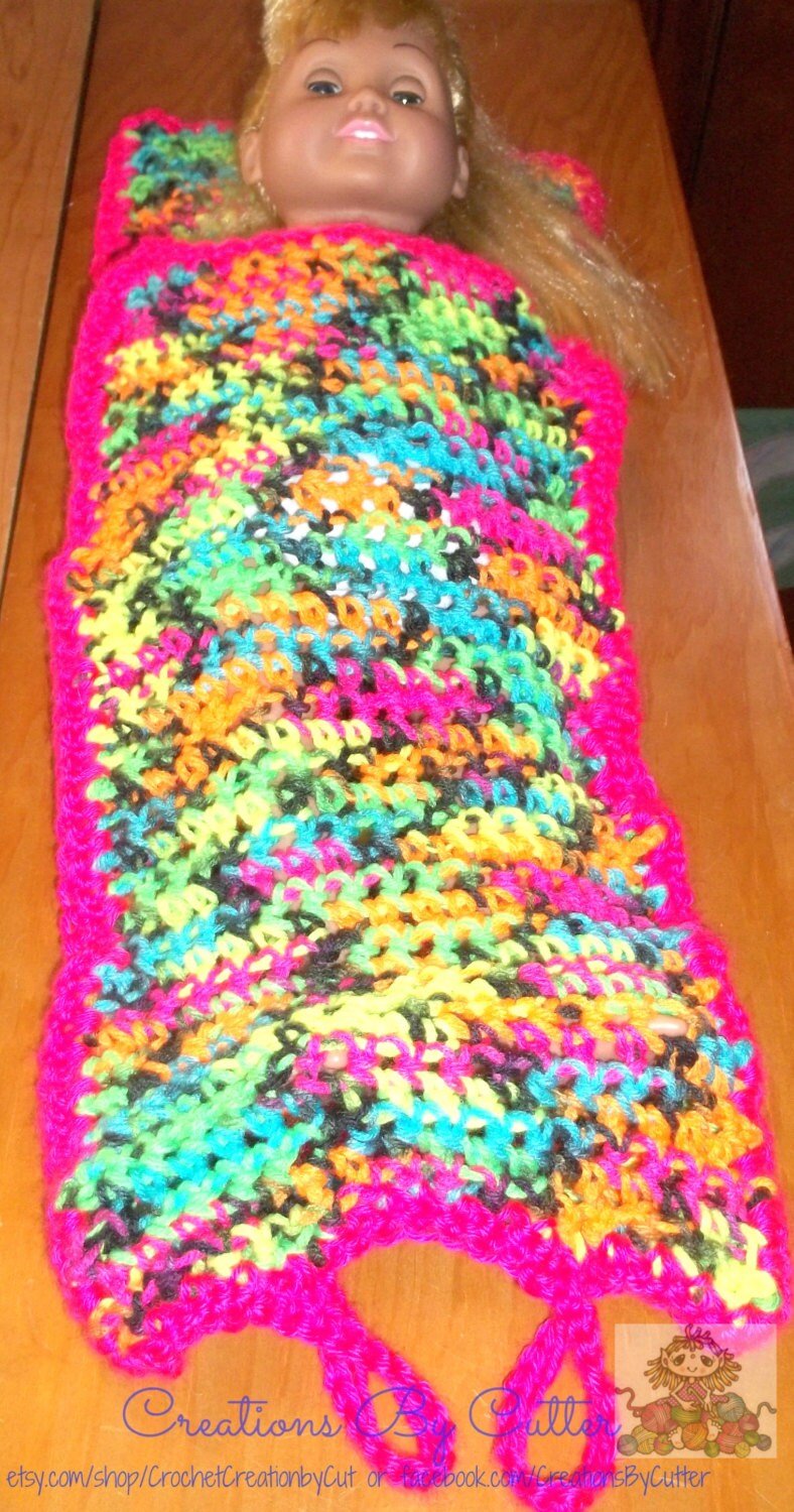 12 or 18 Doll Crocheted Sleeping Bags and Pillows