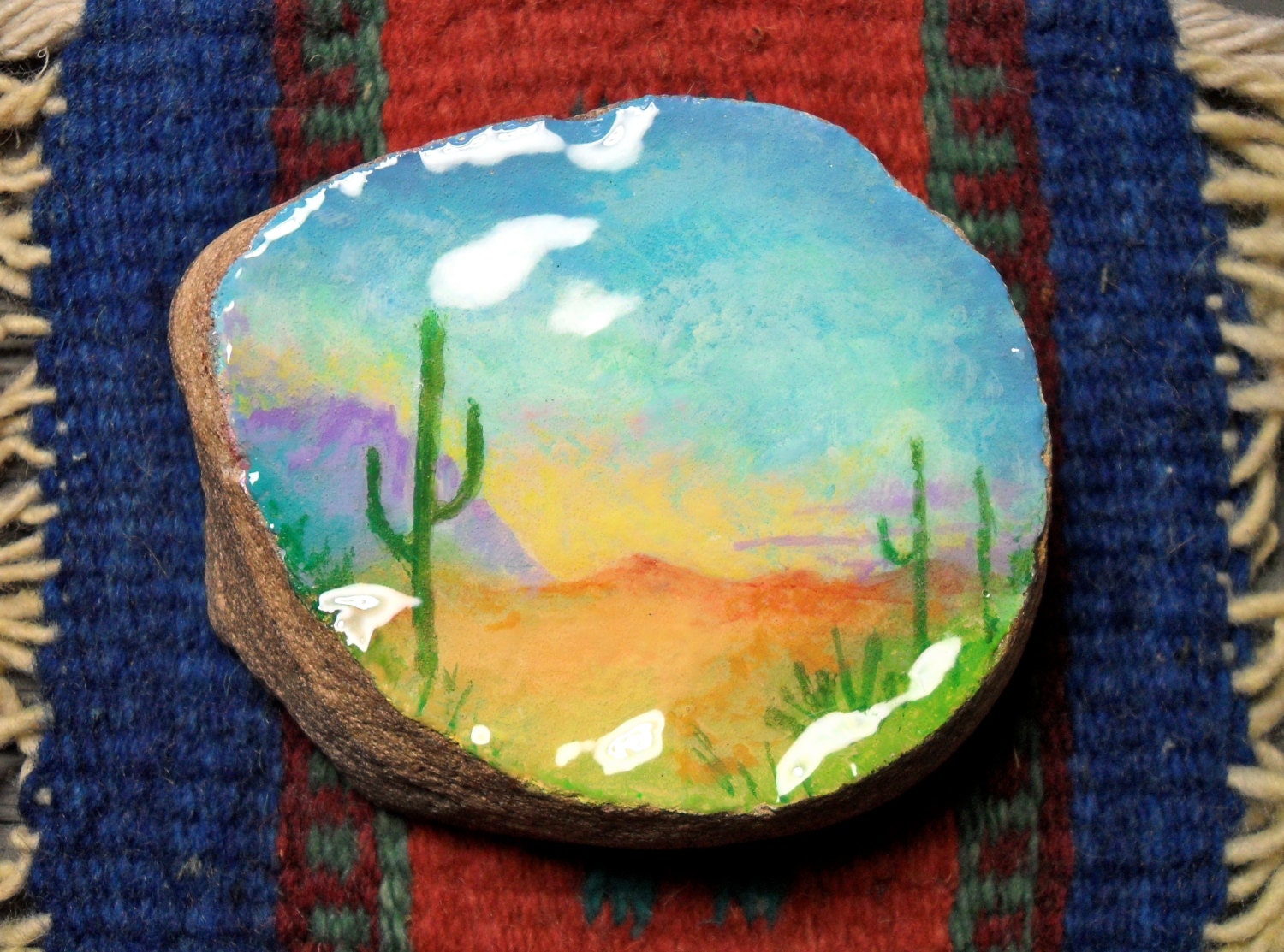 Hand Painted Rock Desert Scene