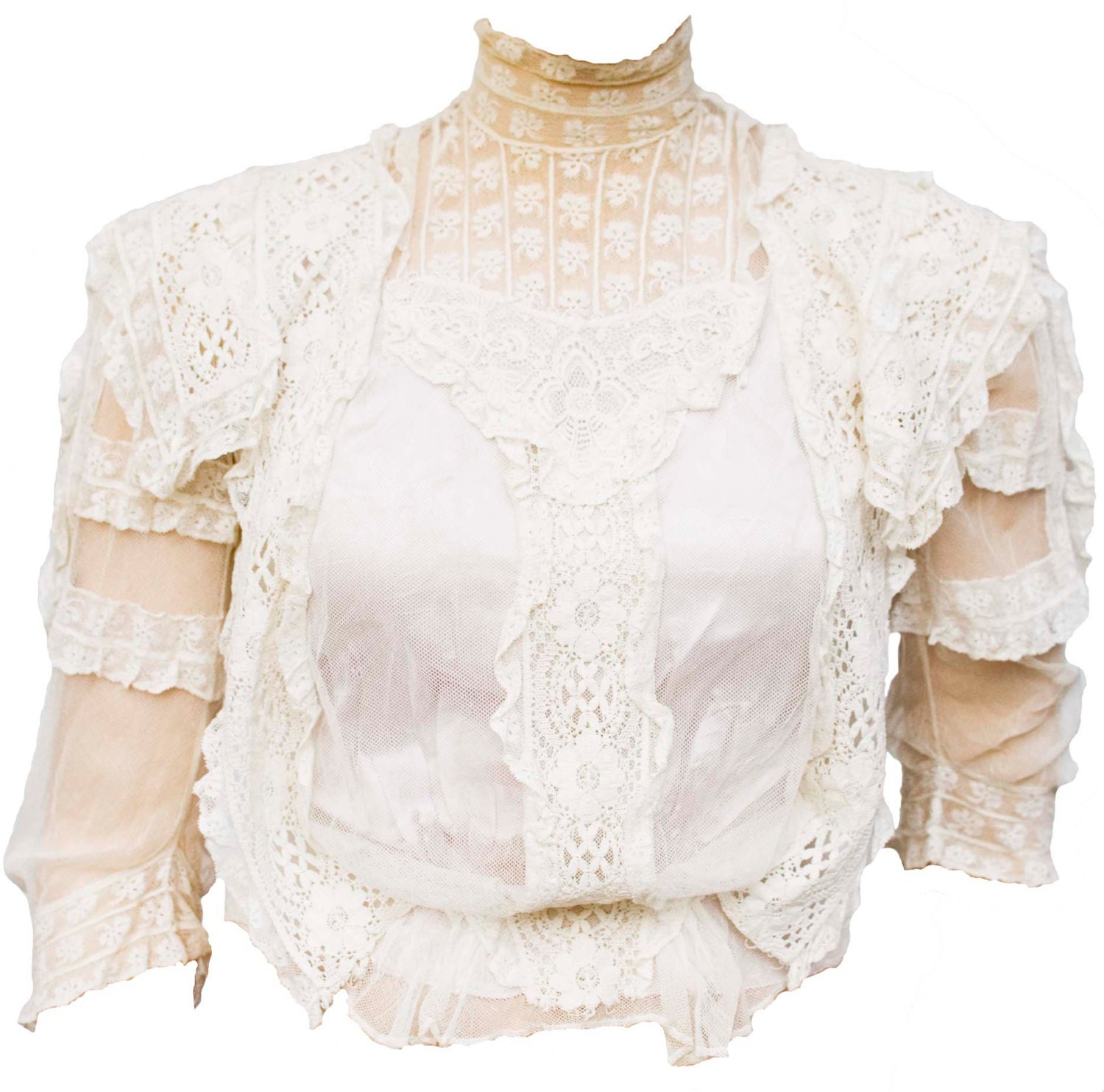1900s Large Blouse Victorian White Lace Cotton by TopangaHiddenT