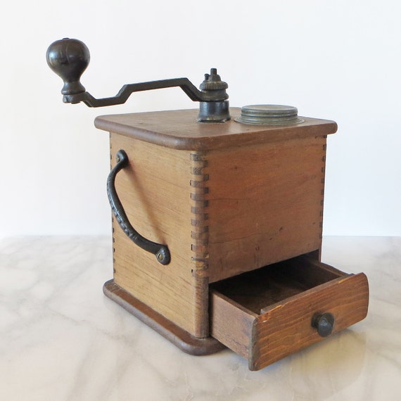 Vintage Coffee Grinder Large Antique Wood Coffee Mill