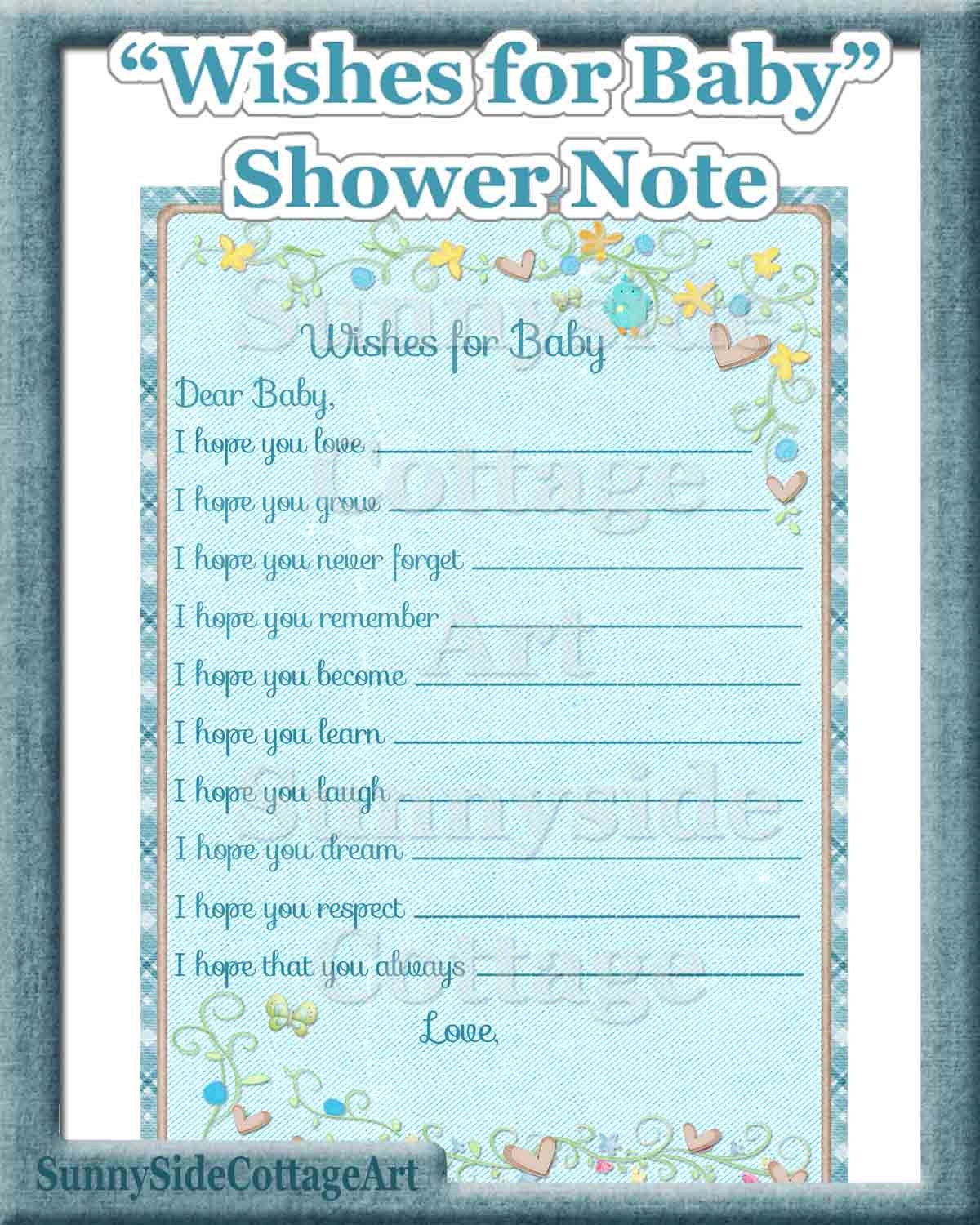Best Wishes Note for Baby Shower Fun Shower by SunnysideCottageArt