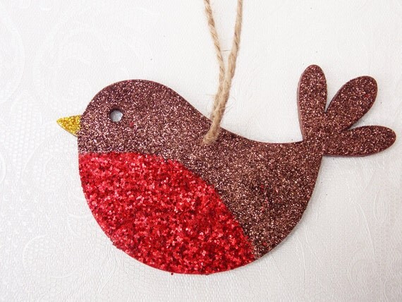 Wooden Decoration Robin Wooden Ornament Glitter Decoration
