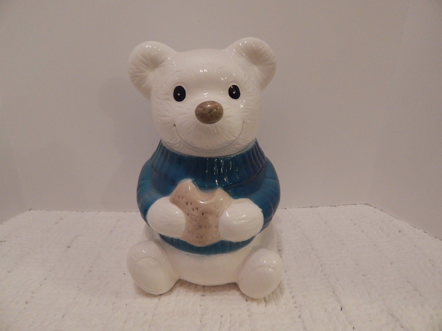 white polar teddy bear cookie jar. by UpYourAlleyAntiques on Etsy