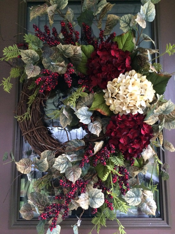 Hydrangea Wreath Front Door Wreath Red Wreath By Daydreamwreaths