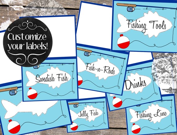 Custom Fishing Party Food Labels Fish Party by BlueOakCreations