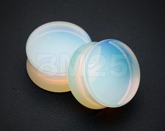 A Pair of Opalite Stone Double Flared Ear Gauge Plug