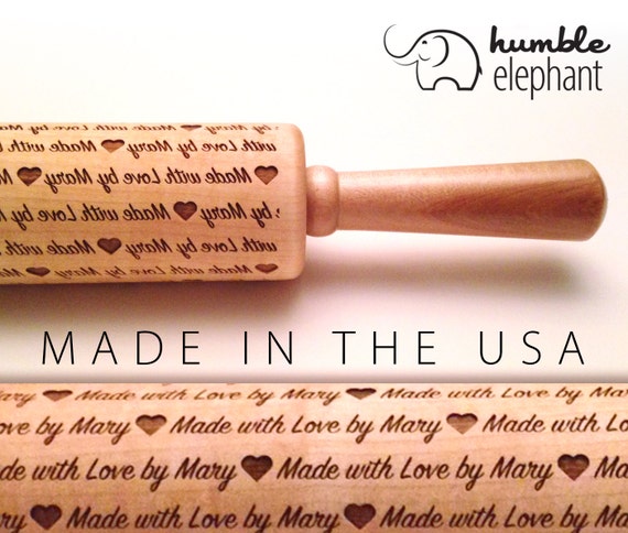 Made With Love By Laser Cut Custom Embossing Wooden Rolling Pin