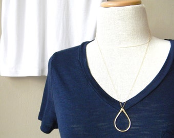 Long Gold Teardrop Necklace / Long Gold Layering Necklace